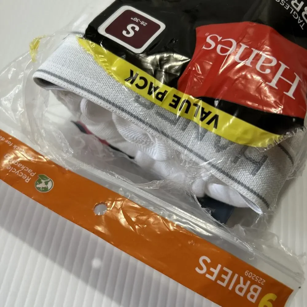 Men's Hanes Underwear 9 Tagless Briefs Small 28/30 White Cotton Soft Wicking NEW